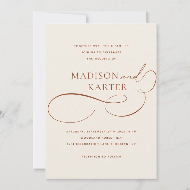 Classic Elegant Terracotta Infinity And Wedding Invitation (Front)