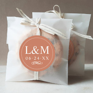 Classic Elegant Terracotta Monogram Wedding Round Sticker