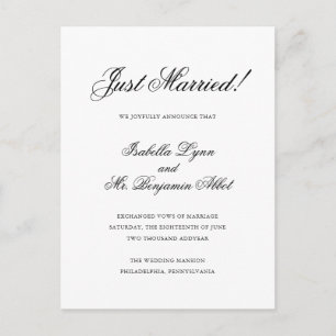 Classic Elegant Traditional Just Married Wedding Announcement Postcard