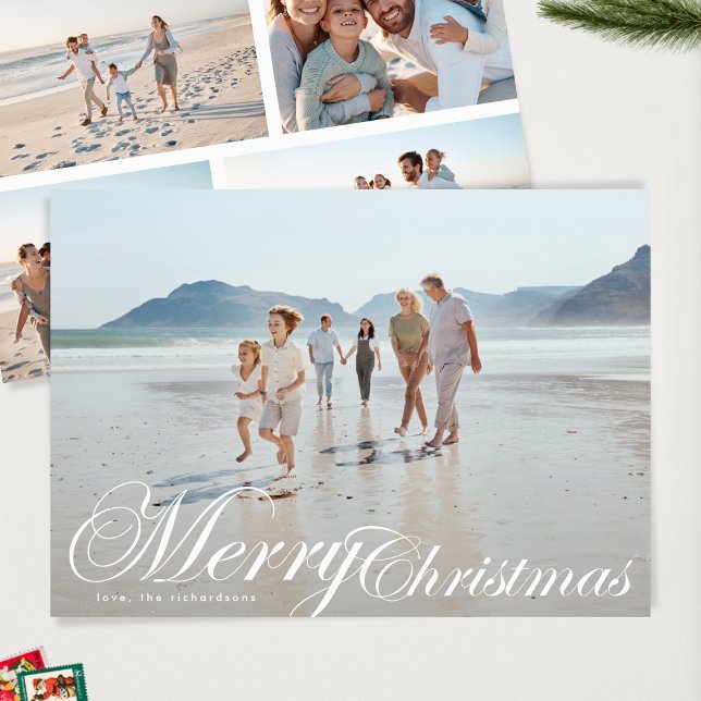 Classic Elegant Typography 5 Photo Merry Christmas Holiday Card (Creator Uploaded)