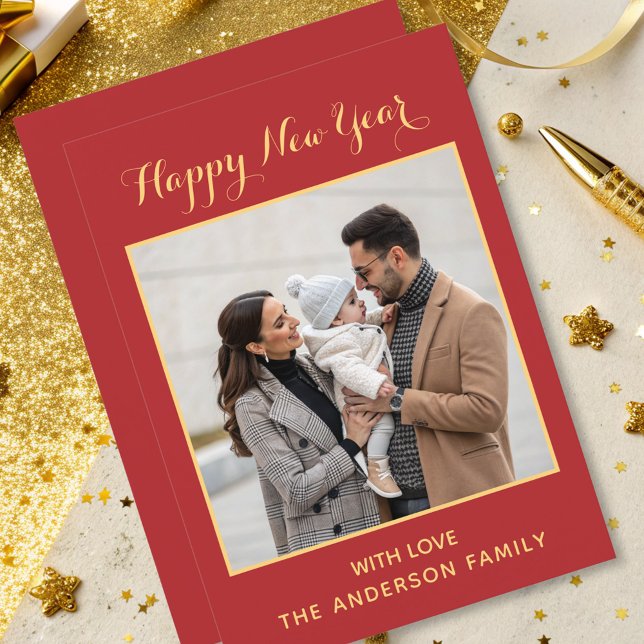  classic elegant typography new year red gold  holiday card (Creator Uploaded)