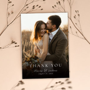 Classic Elegant Typography Photo Overlay Wedding Thank You Card