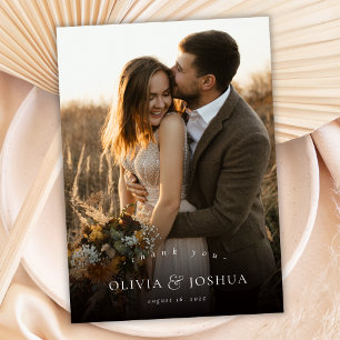 Classic Elegant Typography Single Photo Wedding Thank You Card
