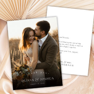 Classic Elegant Typography Single Photo Wedding Thank You Card