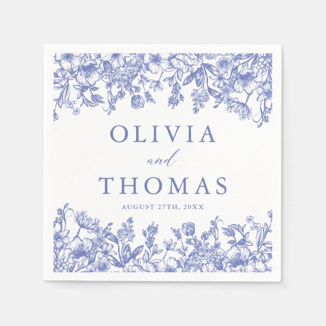 Classic Elegant Victorian Blue Floral Wedding Napkin (Front)