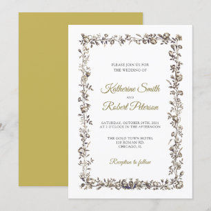 Classic Elegant Vintage Flowers Frame Wedding Invitation