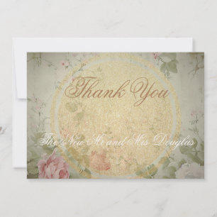 Classic Elegant Vintage Pink Roses Watercolor Thank You Card