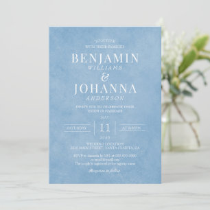 Classic Elegant Watercolor Cornflower Blue Wedding Invitation