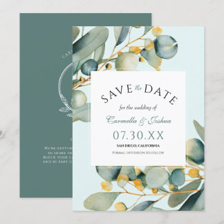 Classic Elegant Watercolor Eucalyptus Boho Wedding Save The Date