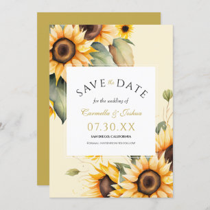 Classic Elegant Watercolor Sunflower Boho Wedding Save The Date