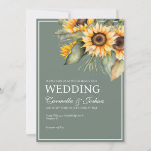 Classic Elegant Watercolor Sunflower Sage Wedding Invitation