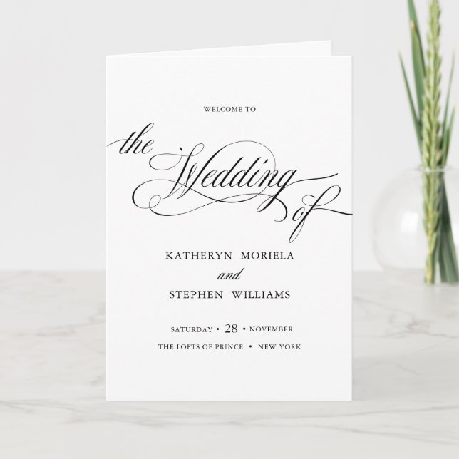 Classic Elegant Wedding Ceremony Folded Program Programme (Front)