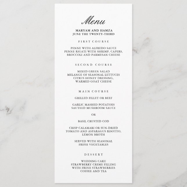 Classic Elegant Wedding Dinner Menu (Front)