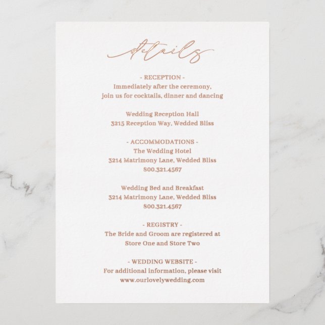 Classic Elegant Wedding Foil Enclosure Card (Front)