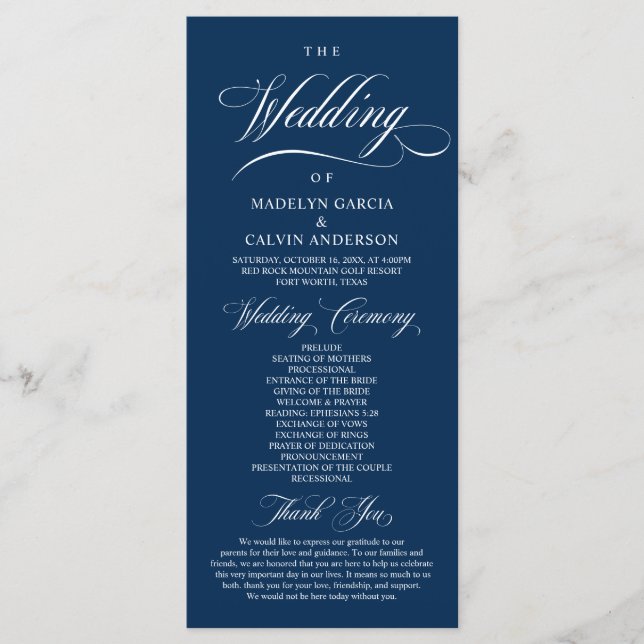 Classic Elegant Wedding Foldable Program Programme (Front)