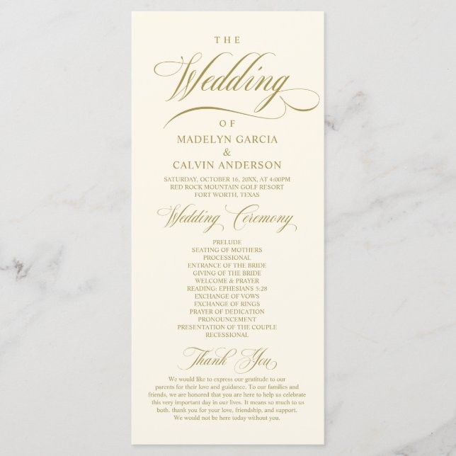 Classic Elegant Wedding Foldable Program Programme (Front)