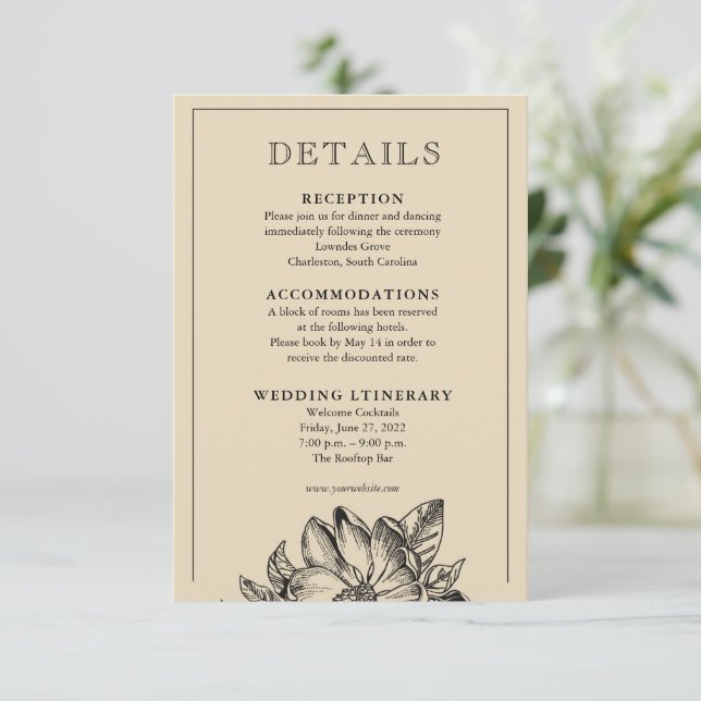 Classic Elegant Wedding Invitation Details Cards (Standing Front)