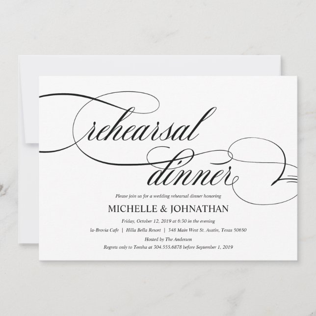 Classic Elegant Wedding Rehearsal Dinner Invites (Front)