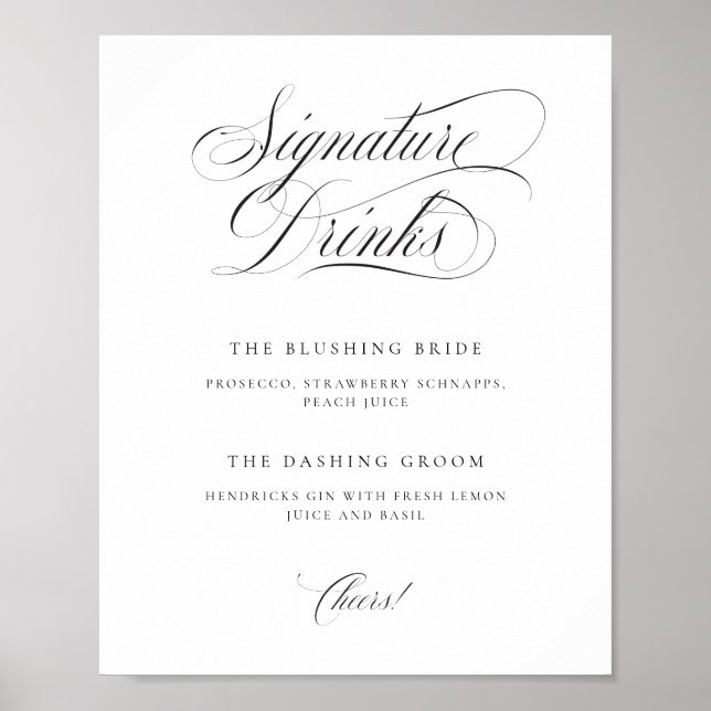 Classic Elegant Wedding Signature Drinks Tabletop  Poster (Front)