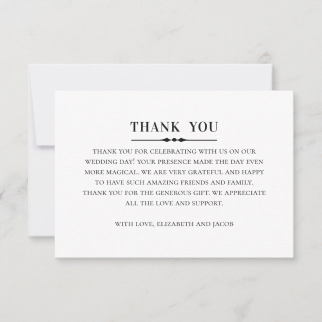 Classic elegant wedding. Simple black and white Thank You Card (Front)