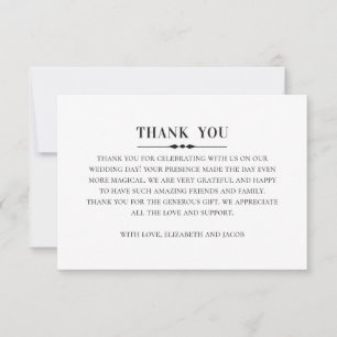 Classic elegant wedding. Simple black and white Thank You Card