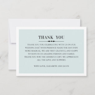 Classic elegant wedding. Simple grey and blue Thank You Card