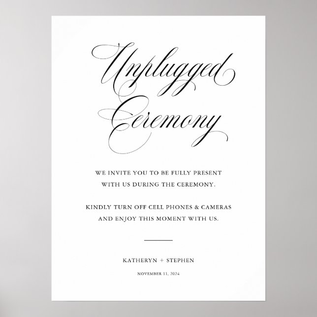 Classic Elegant Wedding Unplugged Ceremony Sign (Front)