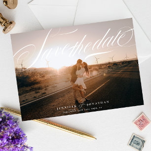 Classic Elegant White Calligraphy QR Code Photo Save The Date