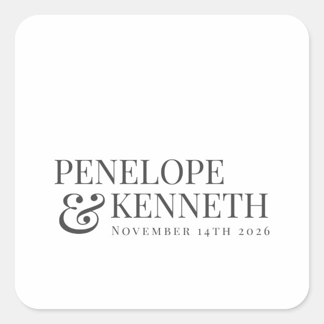 Classic Elegant White Custom Wedding Names Square Sticker (Front)