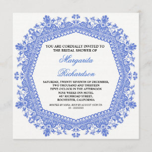 classic elegant white damask bridal shower invites