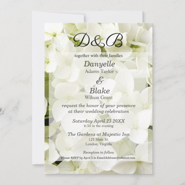 Classic Elegant White Hydrangea Monogram Invitation (Front)