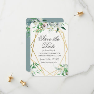 Classic Elegant White Rose Flat Save The Date Card