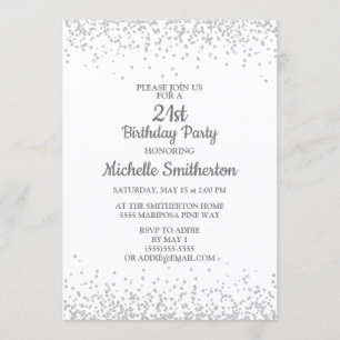 Classic Elegant White Silver Glitter 21st Birthday Invitation