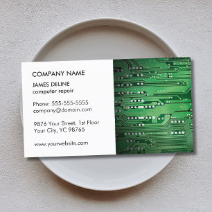 Classic Elegant WhiteGreen Circuit Computer Repair Business Card