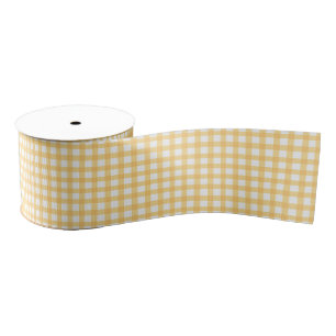 Classic Elegant Yellow Gingham Pattern Grosgrain Ribbon