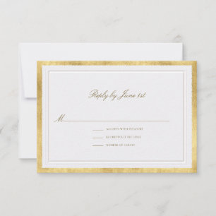 Classic Elevated Gold Pearl Sm Formal Wedding RSVP Card