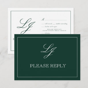 Classic Emerald Green Calligraphy Monogram Wedding RSVP Card