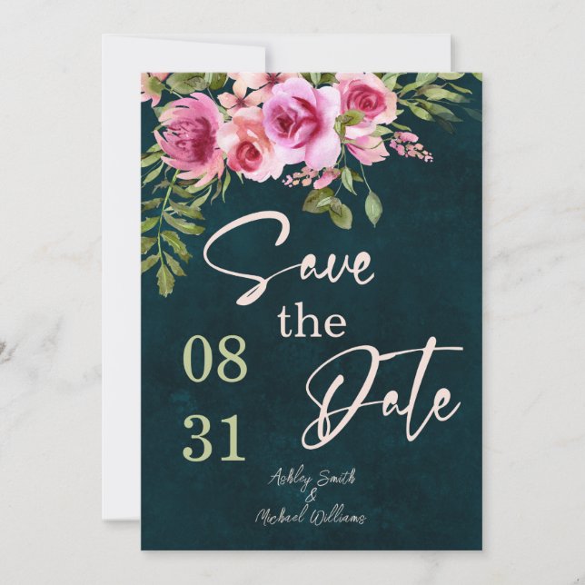Classic Emerald Green Dark Moody Save the Date Invitation (Front)