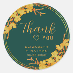 Classic Emerald Green & Gold Wedding Thank You Round Sticker