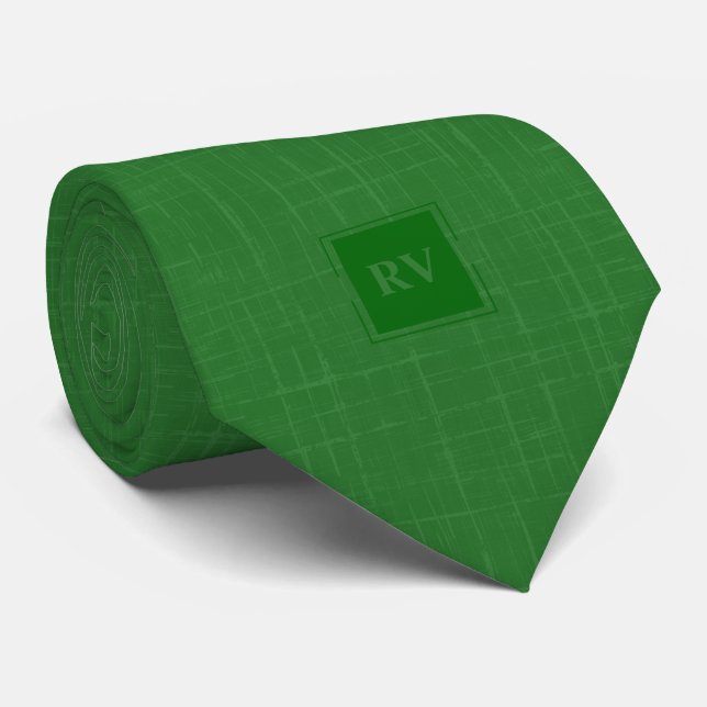 Classic Emerald Green Monogram Hashmark Tie (Rolled)
