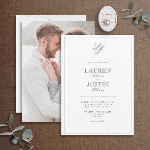 Classic Emerald Green Monogram Photo Wedding Invitation