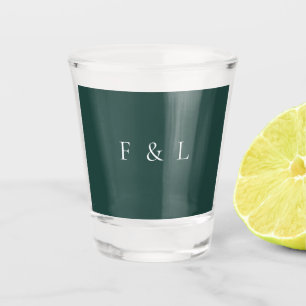 Classic Emerald Green Monogram Simple Wedding Shot Glass