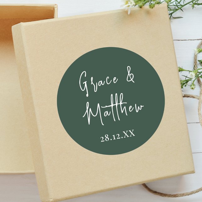 Classic Emerald Green Personalised Wedding Favour Classic Round Sticker (Creator Uploaded)