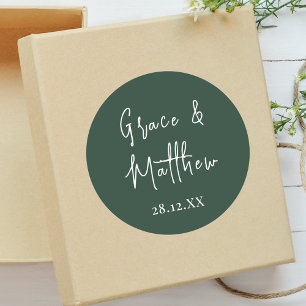 Classic Emerald Green Personalised Wedding Favour Round Sticker