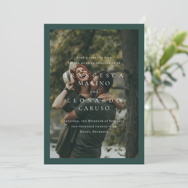 Classic Emerald Green Simple Photo Wedding Save The Date (Standing Front)