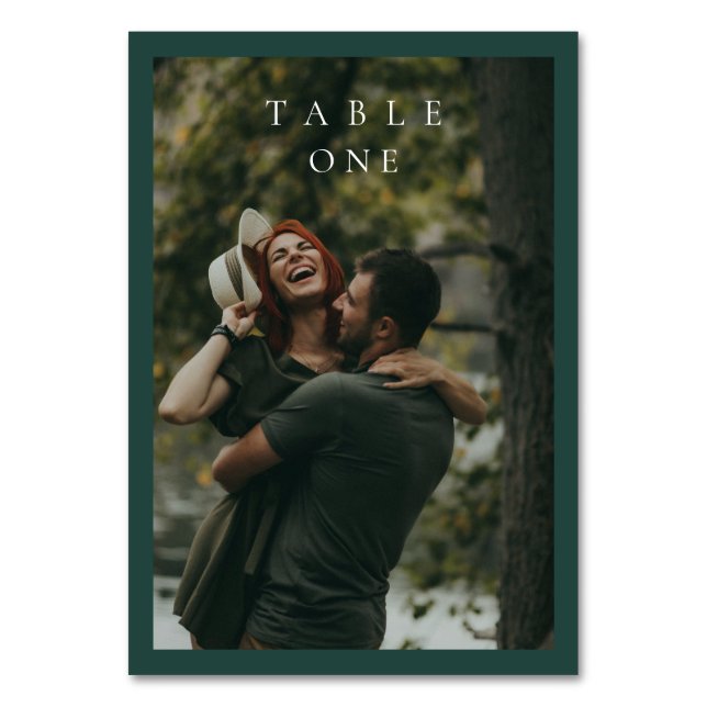 Classic Emerald Green Simple Photo Wedding Table Number (Front)
