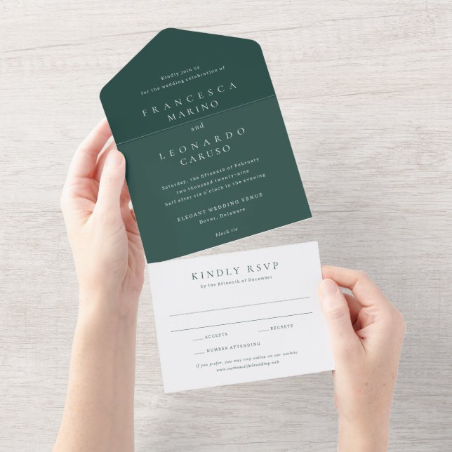 Classic Emerald Green Simple Wedding All In One Invitation (Tearaway)