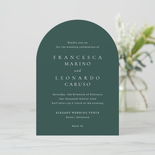 Classic Emerald Green Simple Wedding Invitation (Standing Front)