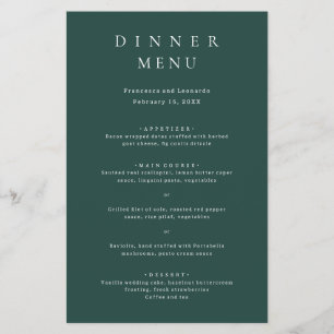 Classic Emerald Green Simple Wedding Menu