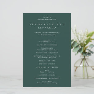 Classic Emerald Green Simple Wedding Program